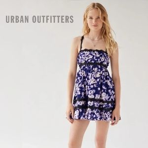 NEW Urban Outfitters Eliana Strappy Back Floral Lace Trim Babydoll Mini Dress L